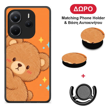 Peekaboo Teddy on Orange - Xiaomi Redmi Note 14 4G θήκη + Δώρο Phone Holder & Βάση Αυτοκινήτου