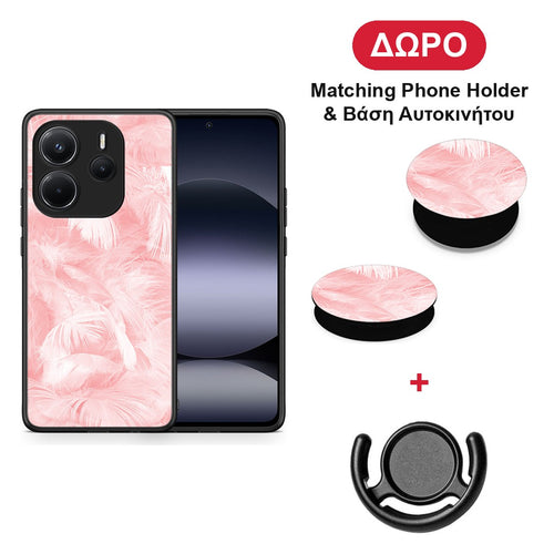 Boho Pink Feather - Xiaomi Redmi Note 14 4G θήκη + Δώρο Phone Holder & Βάση Αυτοκινήτου