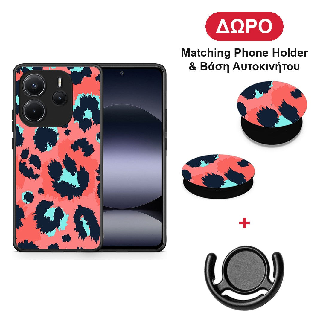 Animal Pink Leopard - Xiaomi Redmi Note 14 4G θήκη + Δώρο Phone Holder & Βάση Αυτοκινήτου