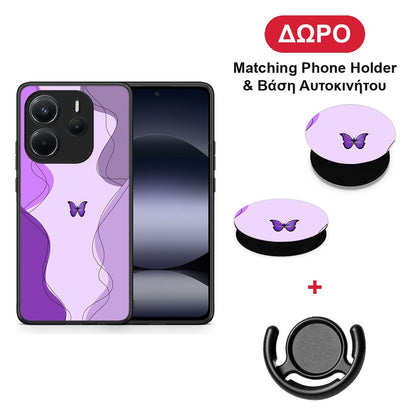 Purple Mariposa - Xiaomi Redmi Note 14 4G θήκη + Δώρο Phone Holder & Βάση Αυτοκινήτου