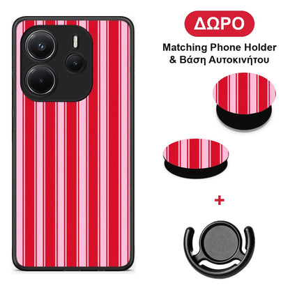 Red and Pink Vertical Pinstripes - Xiaomi Redmi Note 14 4G θήκη + Δώρο Phone Holder & Βάση Αυτοκινήτου