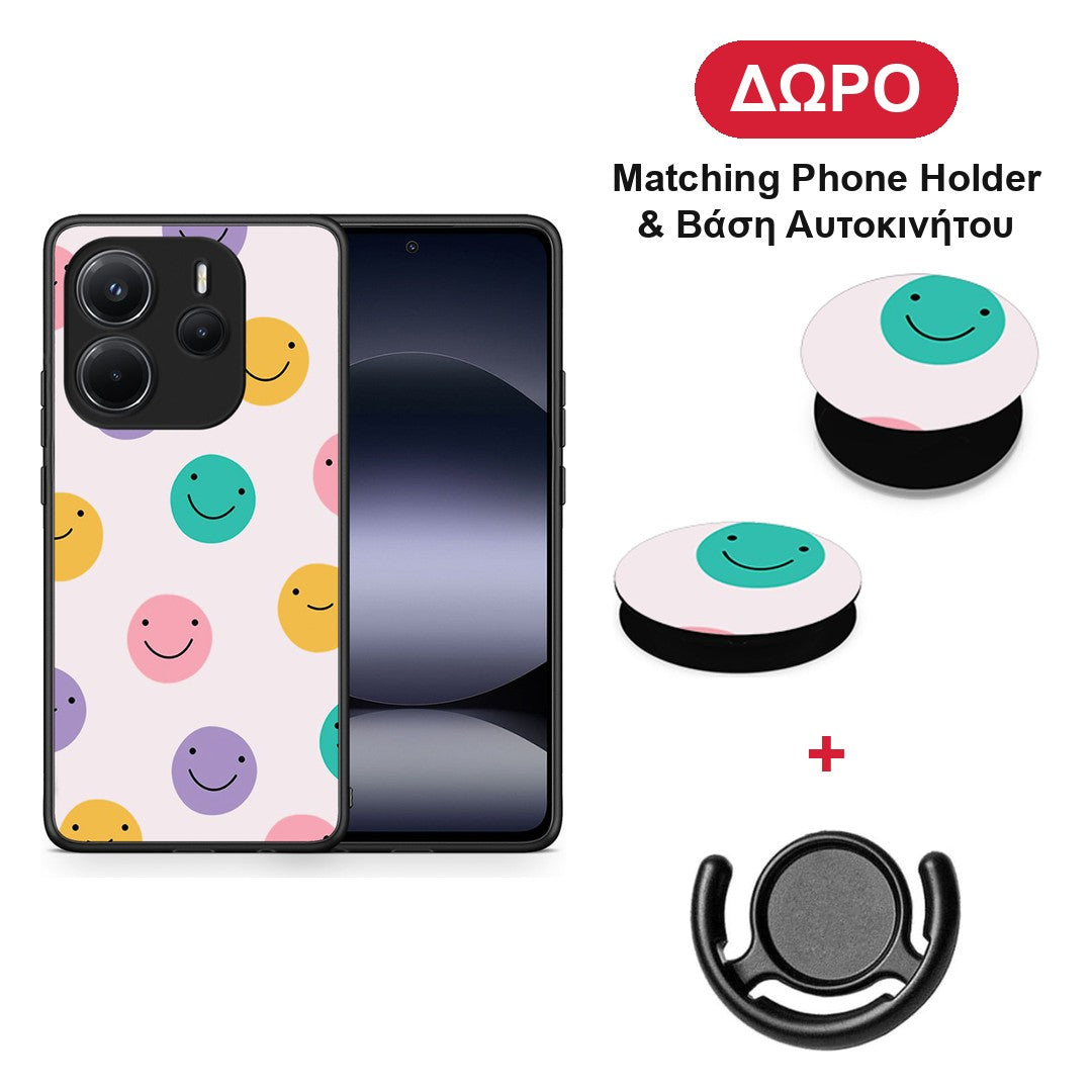 Smiley Faces - Xiaomi Redmi Note 14 4G θήκη + Δώρο Phone Holder & Βάση Αυτοκινήτου