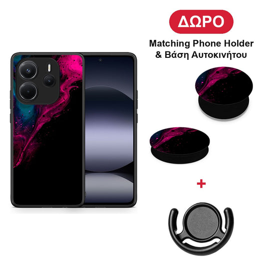 Watercolor Pink Black - Xiaomi Redmi Note 14 4G θήκη + Δώρο Phone Holder & Βάση Αυτοκινήτου