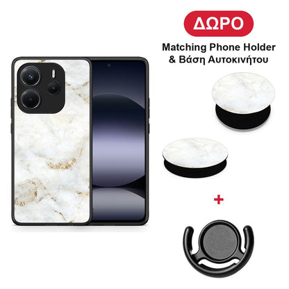 White Gold Marble - Xiaomi Redmi Note 14 4G θήκη + Δώρο Phone Holder & Βάση Αυτοκινήτου