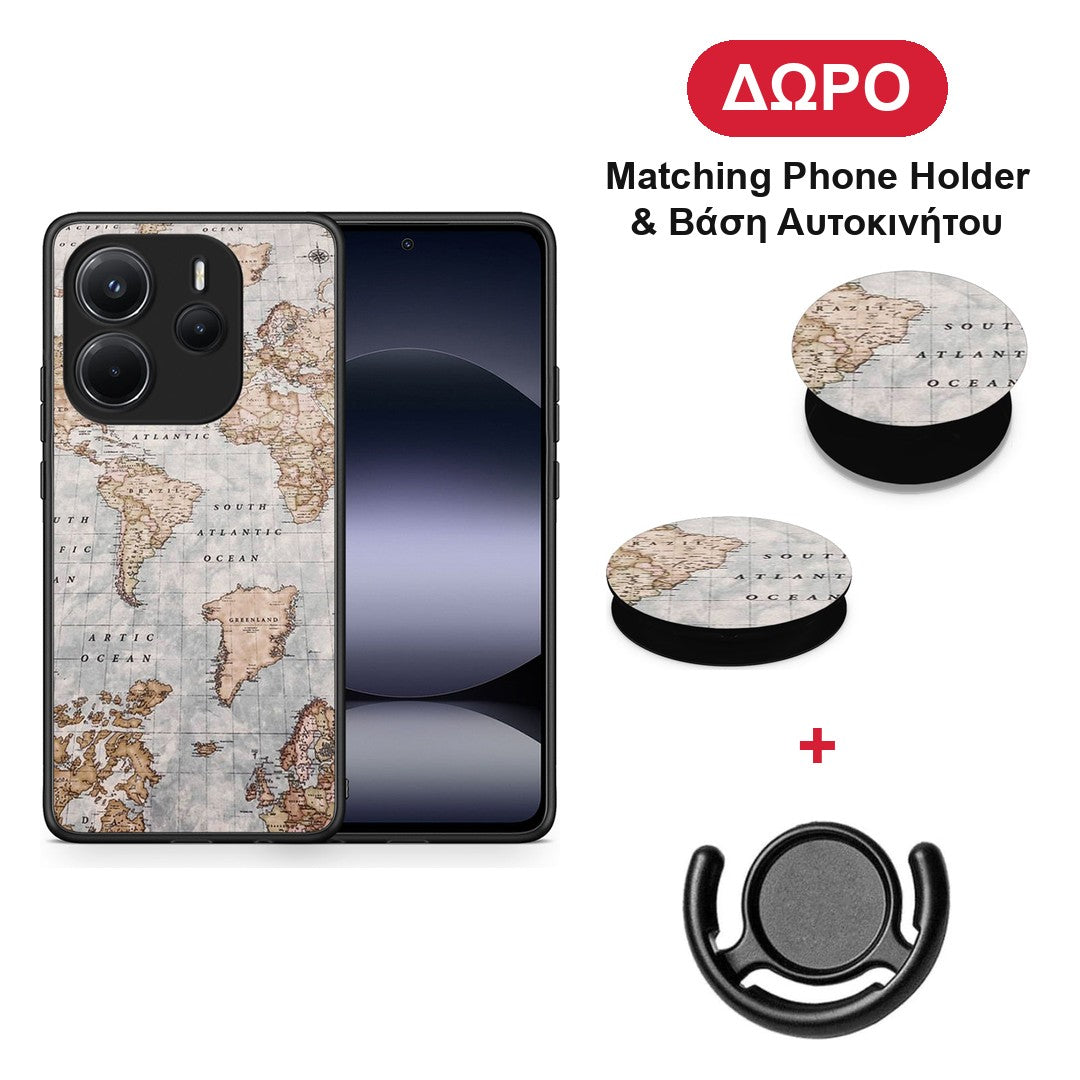 World Map - Xiaomi Redmi Note 14 4G θήκη + Δώρο Phone Holder & Βάση Αυτοκινήτου