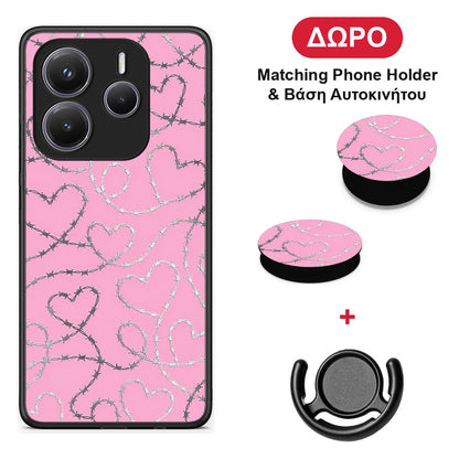 Barbed Wire Hearts on Pink - Xiaomi Redmi Note 14 5G θήκη + Δώρο Phone Holder & Βάση Αυτοκινήτου
