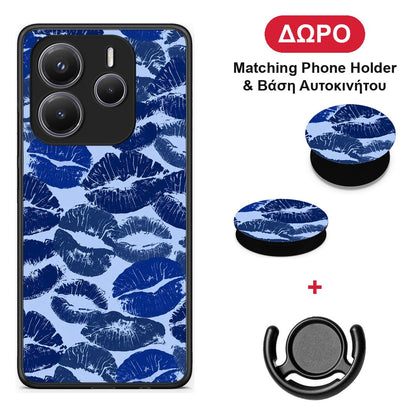 Blue Lipstick Kisses - Xiaomi Redmi Note 14 5G θήκη + Δώρο Phone Holder & Βάση Αυτοκινήτου