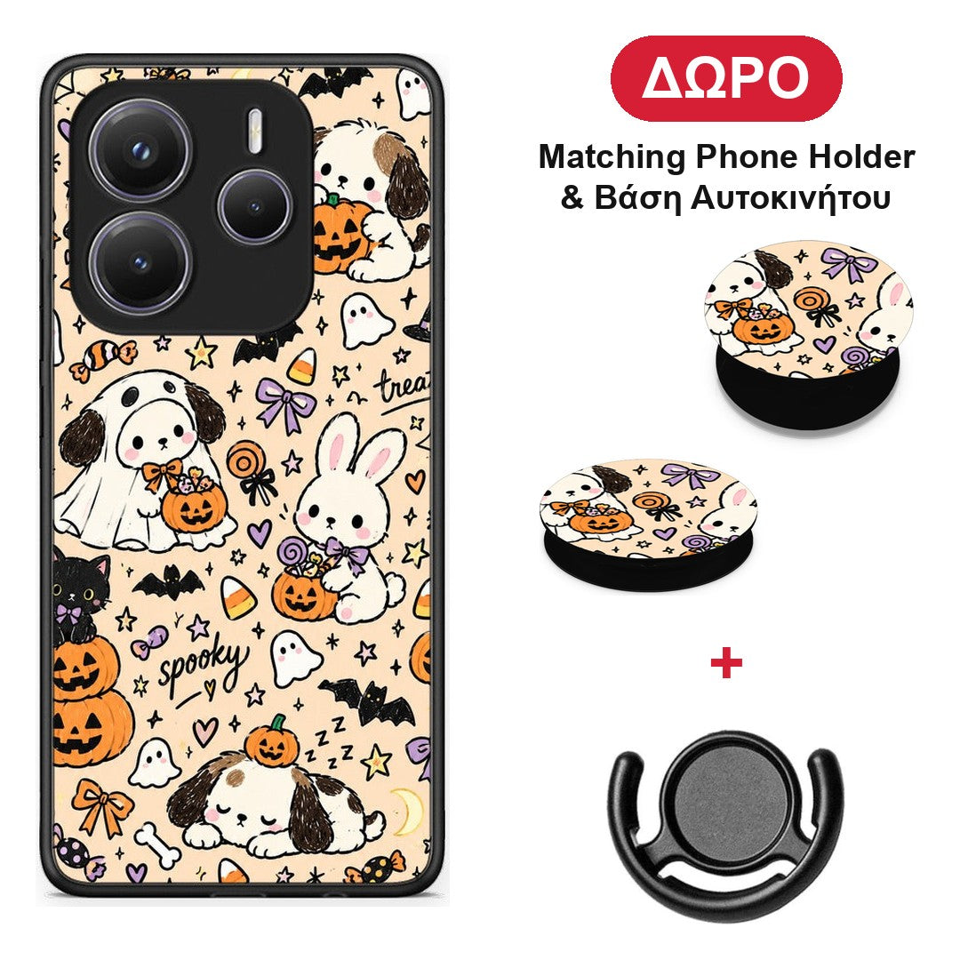 Halloween Puppies and Friends on Cream - Xiaomi Redmi Note 14 5G θήκη + Δώρο Phone Holder & Βάση Αυτοκινήτου