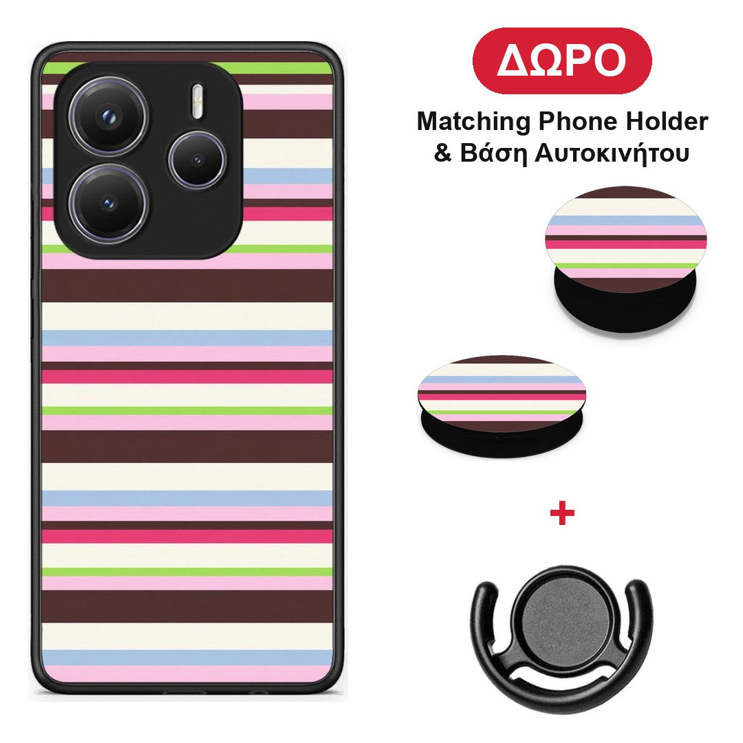 Multicolour Horizontal Stripes - Xiaomi Redmi Note 14 5G θήκη + Δώρο Phone Holder & Βάση Αυτοκινήτου