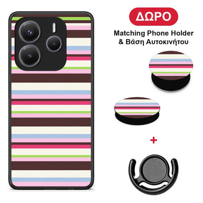 Multicolour Horizontal Stripes - Xiaomi Redmi Note 14 5G θήκη + Δώρο Phone Holder & Βάση Αυτοκινήτου