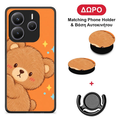 Peekaboo Teddy on Orange - Xiaomi Redmi Note 14 5G θήκη + Δώρο Phone Holder & Βάση Αυτοκινήτου