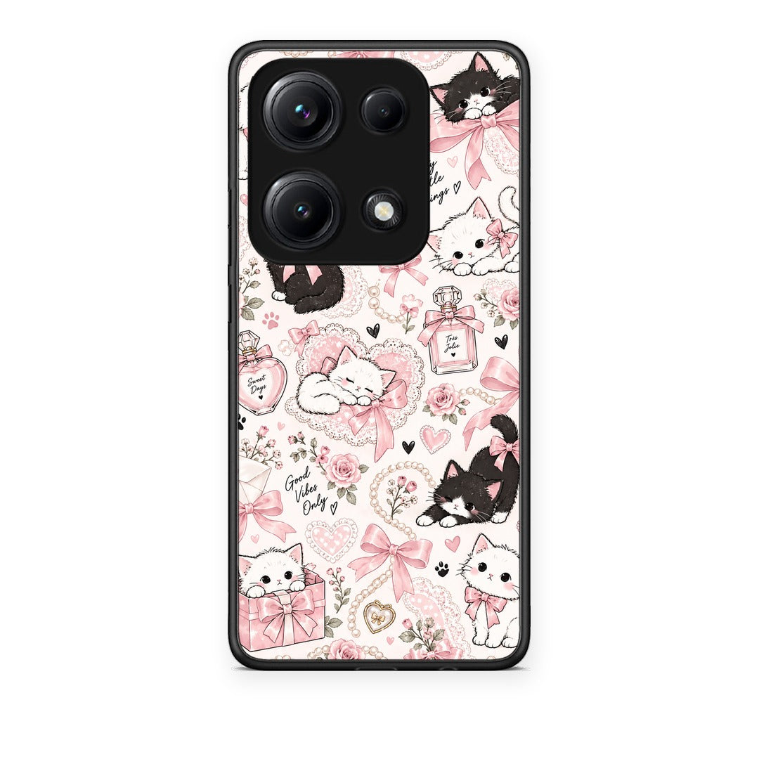 Θήκη Xiaomi Redmi Note 14S Pink Bows and Kittens Collage από τη Smartfits με σχέδιο στο πίσω μέρος και μαύρο περίβλημα | Xiaomi Redmi Note 14S Pink Bows and Kittens Collage case with colorful back and black bezels