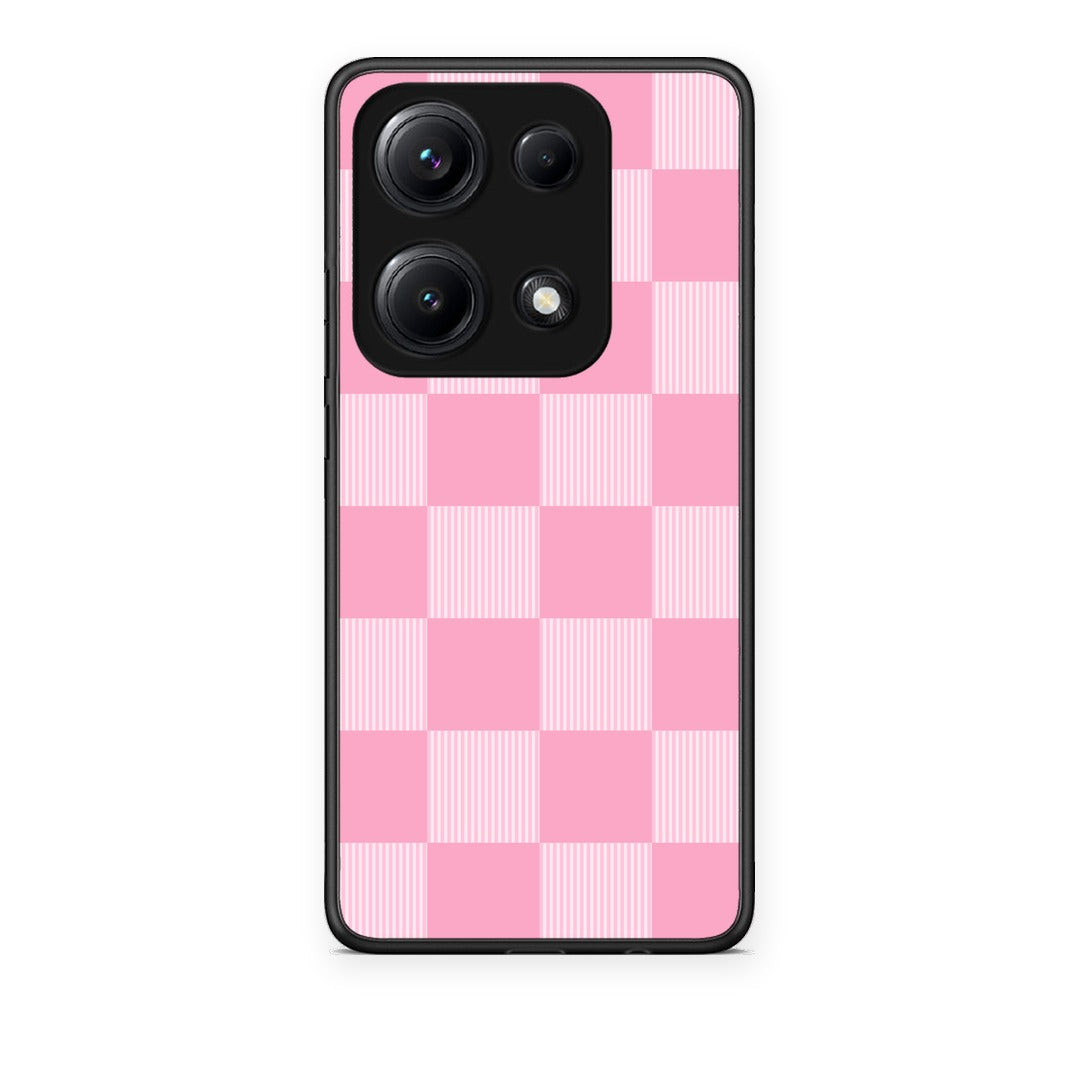 Θήκη Xiaomi Redmi Note 14S Pink and White Striped Checks από τη Smartfits με σχέδιο στο πίσω μέρος και μαύρο περίβλημα | Xiaomi Redmi Note 14S Pink and White Striped Checks case with colorful back and black bezels