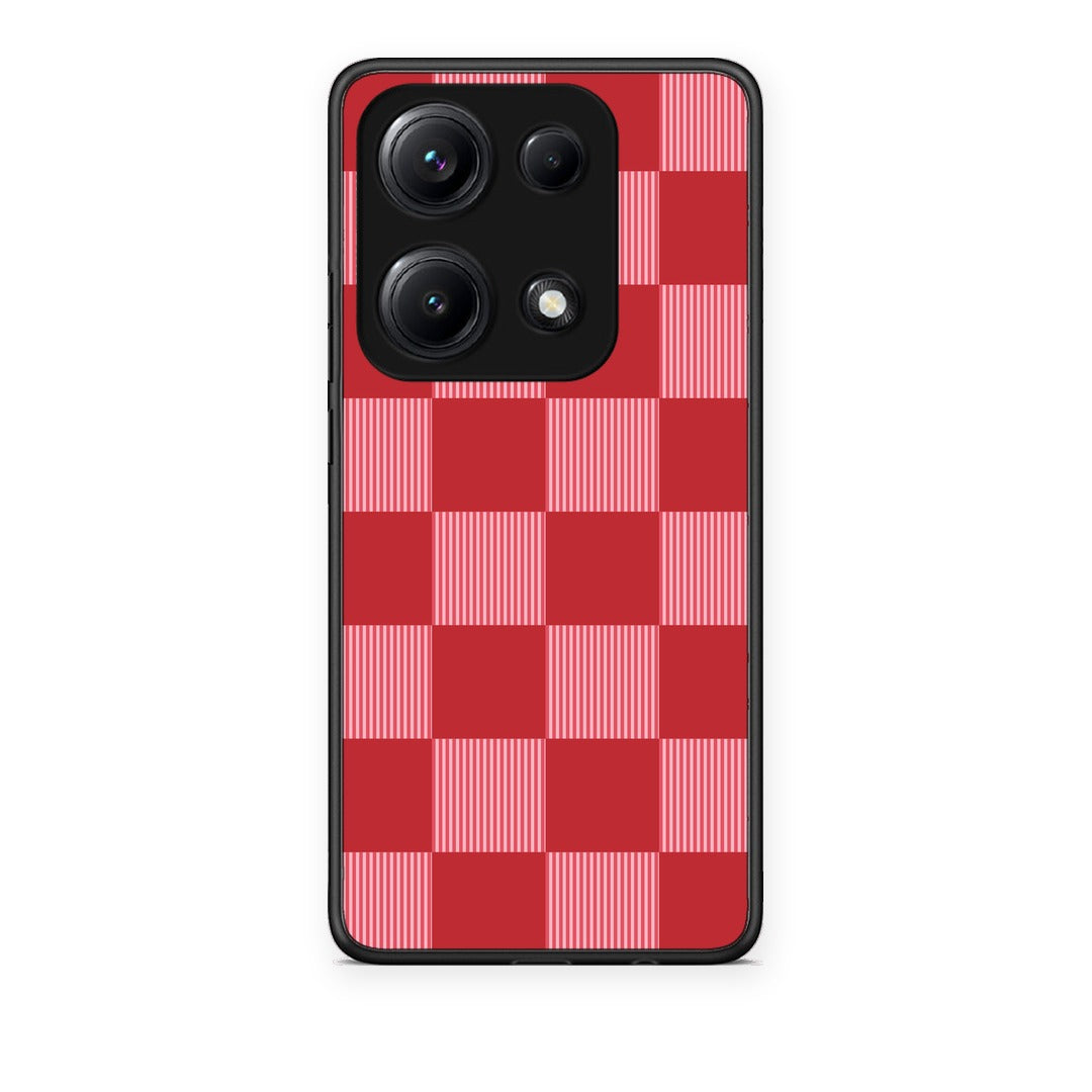 Θήκη Xiaomi Redmi Note 14S Red and Pink Striped Checks από τη Smartfits με σχέδιο στο πίσω μέρος και μαύρο περίβλημα | Xiaomi Redmi Note 14S Red and Pink Striped Checks case with colorful back and black bezels