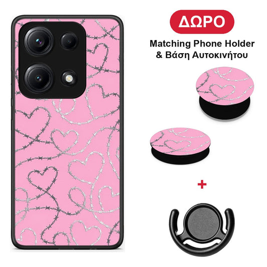 Barbed Wire Hearts on Pink - Xiaomi Redmi Note 14S θήκη + Δώρο Phone Holder & Βάση Αυτοκινήτου