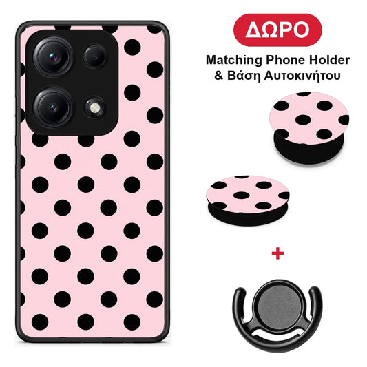 Black Polka Dots on Pink - Xiaomi Redmi Note 14S θήκη + Δώρο Phone Holder & Βάση Αυτοκινήτου