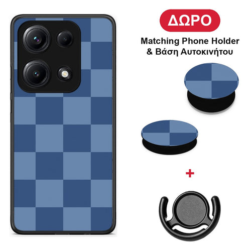 Denim Blue Checkerboard - Xiaomi Redmi Note 14S θήκη + Δώρο Phone Holder & Βάση Αυτοκινήτου