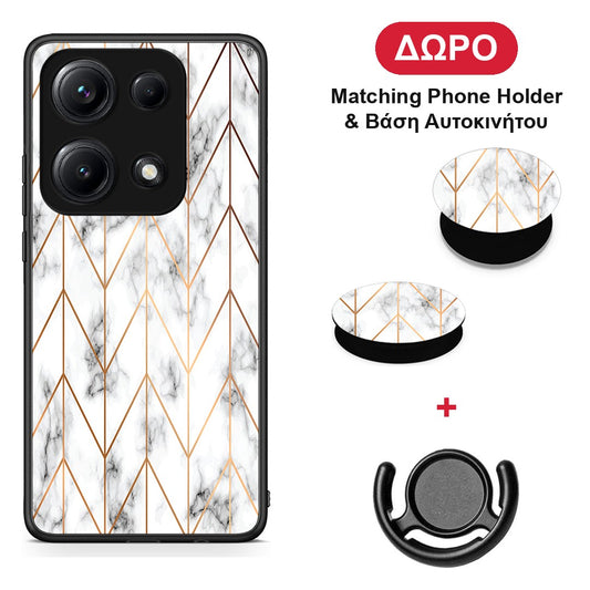 Marble Gold Geometric - Xiaomi Redmi Note 14S θήκη + Δώρο Phone Holder & Βάση Αυτοκινήτου