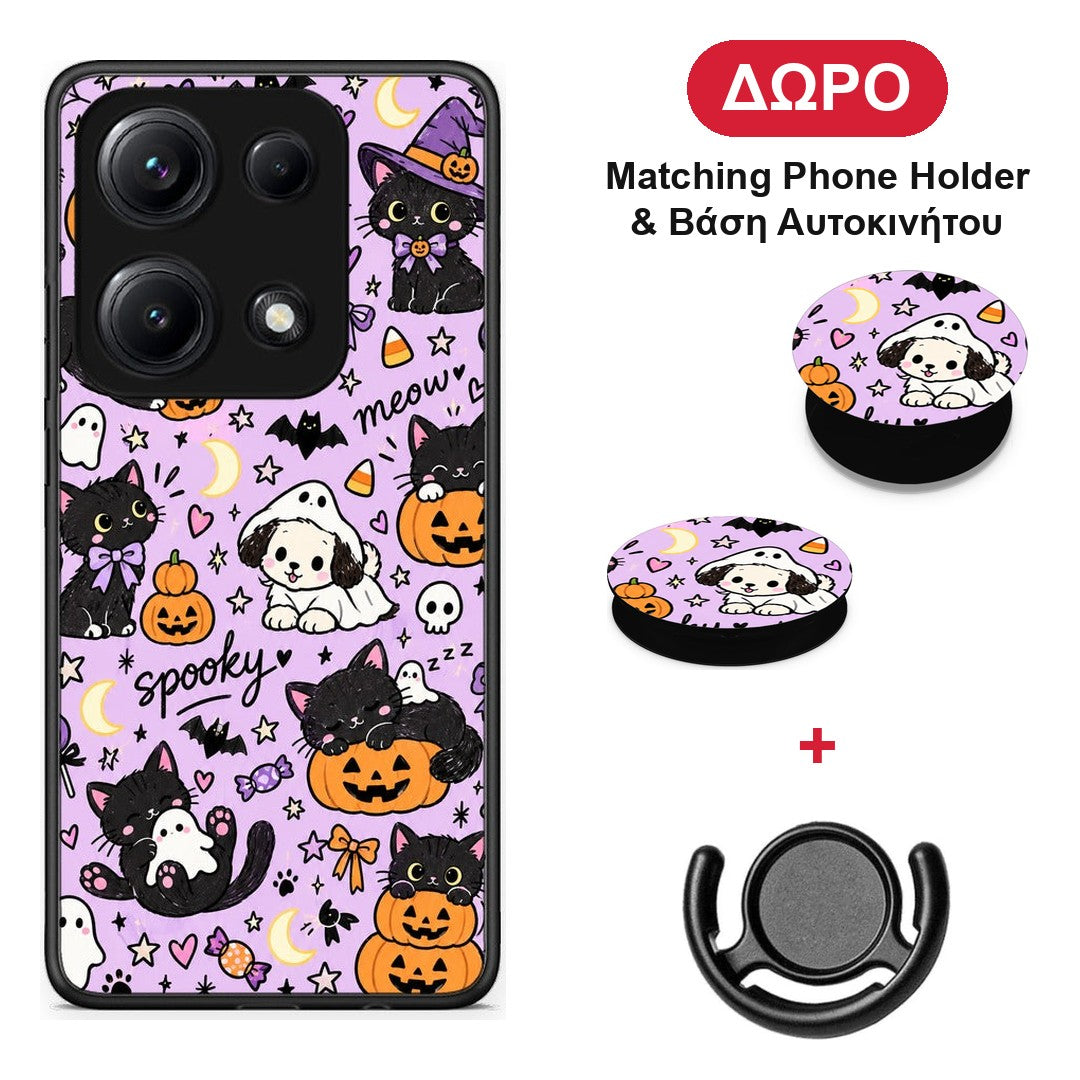 Halloween Black Cats on Lilac - Xiaomi Redmi Note 14S θήκη + Δώρο Phone Holder & Βάση Αυτοκινήτου