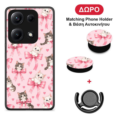 Kittens and Pink Bows on Pink - Xiaomi Redmi Note 14S θήκη + Δώρο Phone Holder & Βάση Αυτοκινήτου