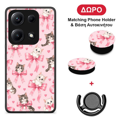 Kittens and Pink Bows on Pink - Xiaomi Redmi Note 14S θήκη + Δώρο Phone Holder & Βάση Αυτοκινήτου