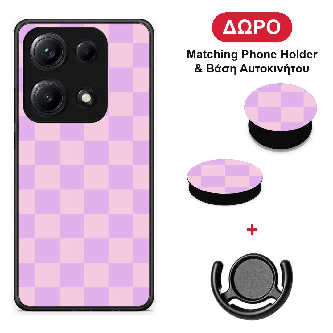 Lavender and Pink Checkerboard - Xiaomi Redmi Note 14S θήκη + Δώρο Phone Holder & Βάση Αυτοκινήτου