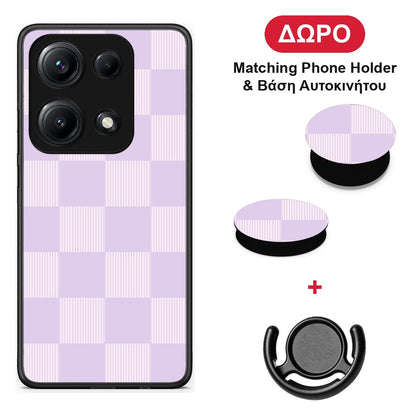 Lilac and Cream Striped Checks - Xiaomi Redmi Note 14S θήκη + Δώρο Phone Holder & Βάση Αυτοκινήτου
