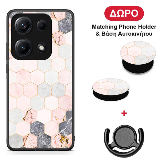Marble Hexagon Pink - Xiaomi Redmi Note 14S θήκη + Δώρο Phone Holder & Βάση Αυτοκινήτου