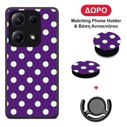 Mint Polka Dots on Purple - Xiaomi Redmi Note 14S θήκη + Δώρο Phone Holder & Βάση Αυτοκινήτου