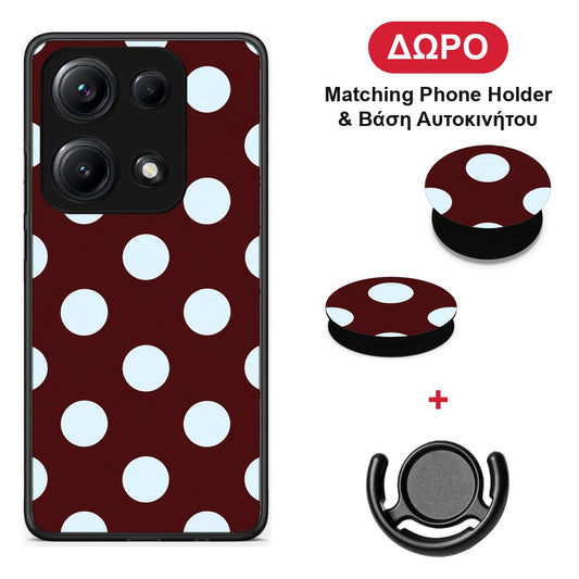 Pale Blue Large Polka Dots on Burgundy - Xiaomi Redmi Note 14S θήκη + Δώρο Phone Holder & Βάση Αυτοκινήτου