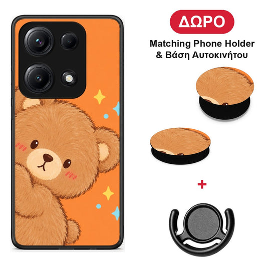 Peekaboo Teddy on Orange - Xiaomi Redmi Note 14S θήκη + Δώρο Phone Holder & Βάση Αυτοκινήτου