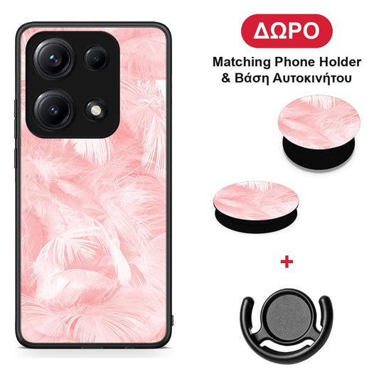 Boho Pink Feather - Xiaomi Redmi Note 14S θήκη + Δώρο Phone Holder & Βάση Αυτοκινήτου