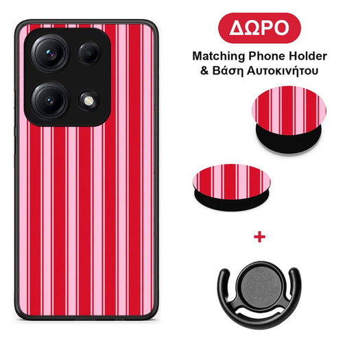 Red and Pink Vertical Pinstripes - Xiaomi Redmi Note 14S θήκη + Δώρο Phone Holder & Βάση Αυτοκινήτου