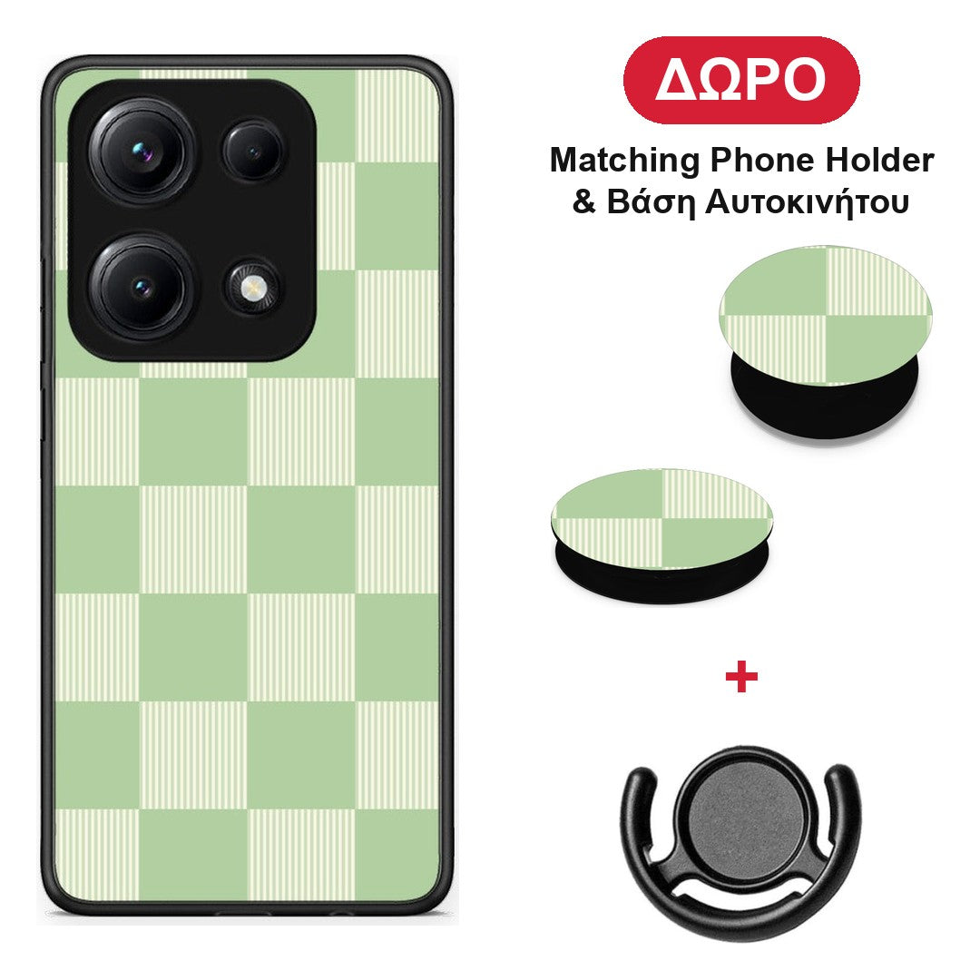 Sage and Cream Striped Checks - Xiaomi Redmi Note 14S θήκη + Δώρο Phone Holder & Βάση Αυτοκινήτου