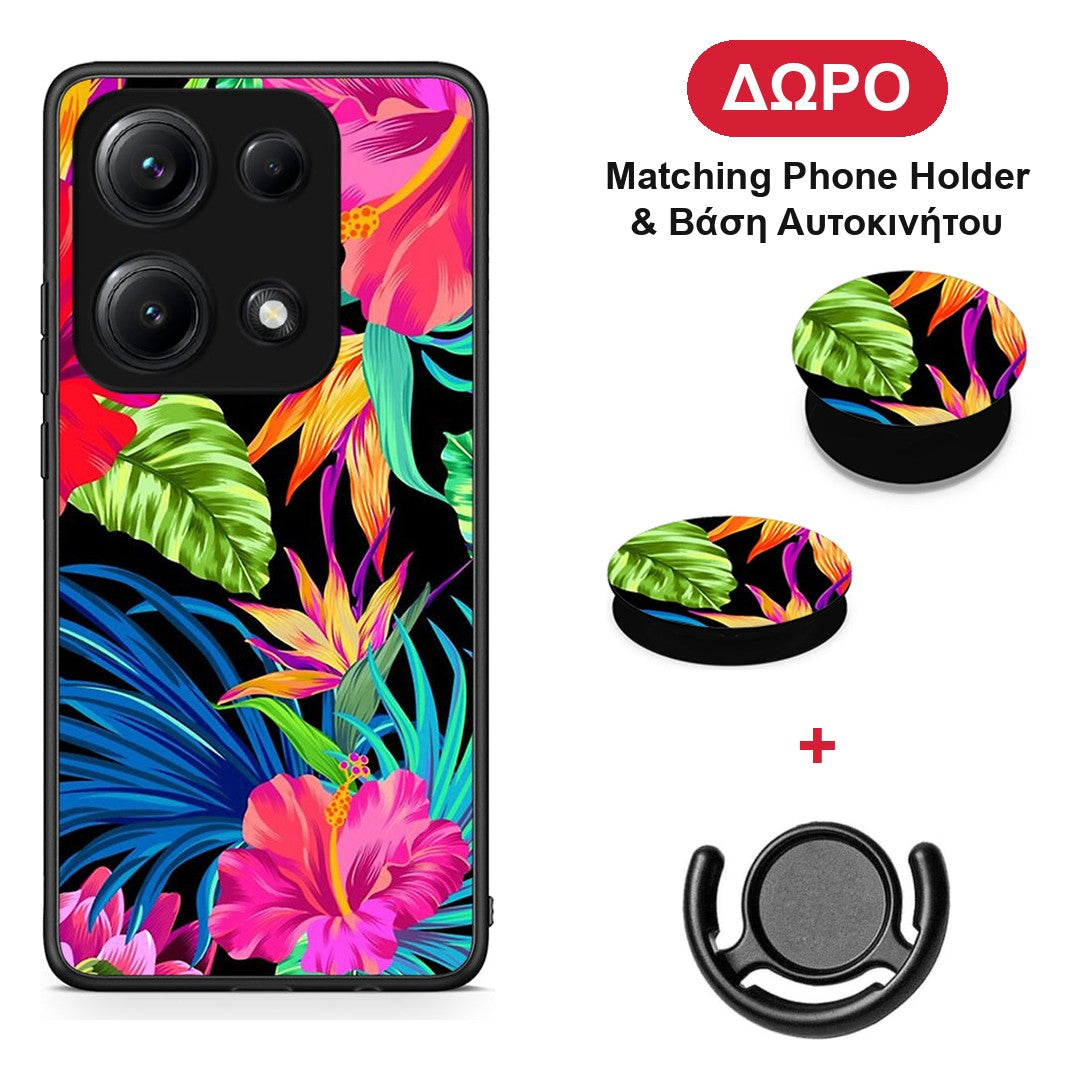 Tropical Flowers - Xiaomi Redmi Note 14S θήκη + Δώρο Phone Holder & Βάση Αυτοκινήτου