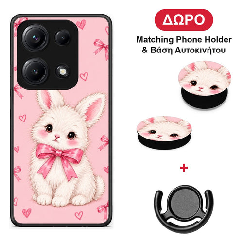 White Bunny and Pink Bows - Xiaomi Redmi Note 14S θήκη + Δώρο Phone Holder & Βάση Αυτοκινήτου