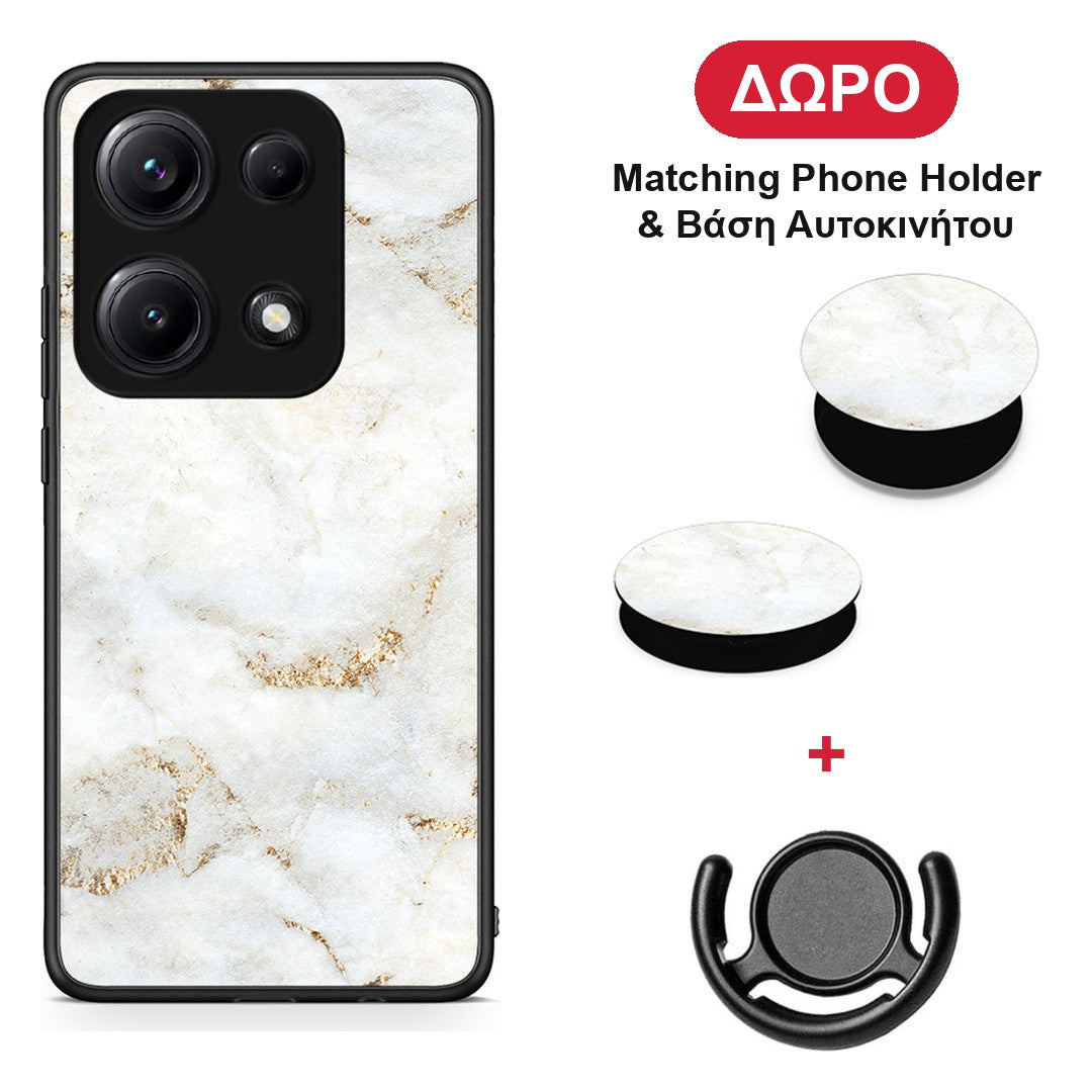 White Gold Marble - Xiaomi Redmi Note 14S θήκη + Δώρο Phone Holder & Βάση Αυτοκινήτου