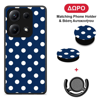 White Large Polka Dots on Navy - Xiaomi Redmi Note 14S θήκη + Δώρο Phone Holder & Βάση Αυτοκινήτου