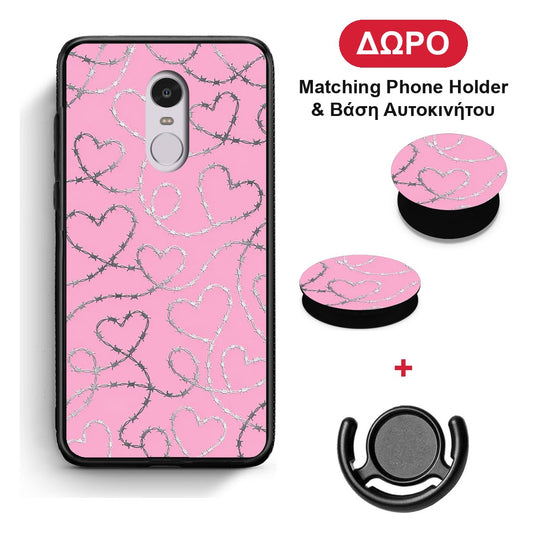 Barbed Wire Hearts on Pink - Xiaomi Redmi Note 4 / 4X θήκη + Δώρο Phone Holder & Βάση Αυτοκινήτου