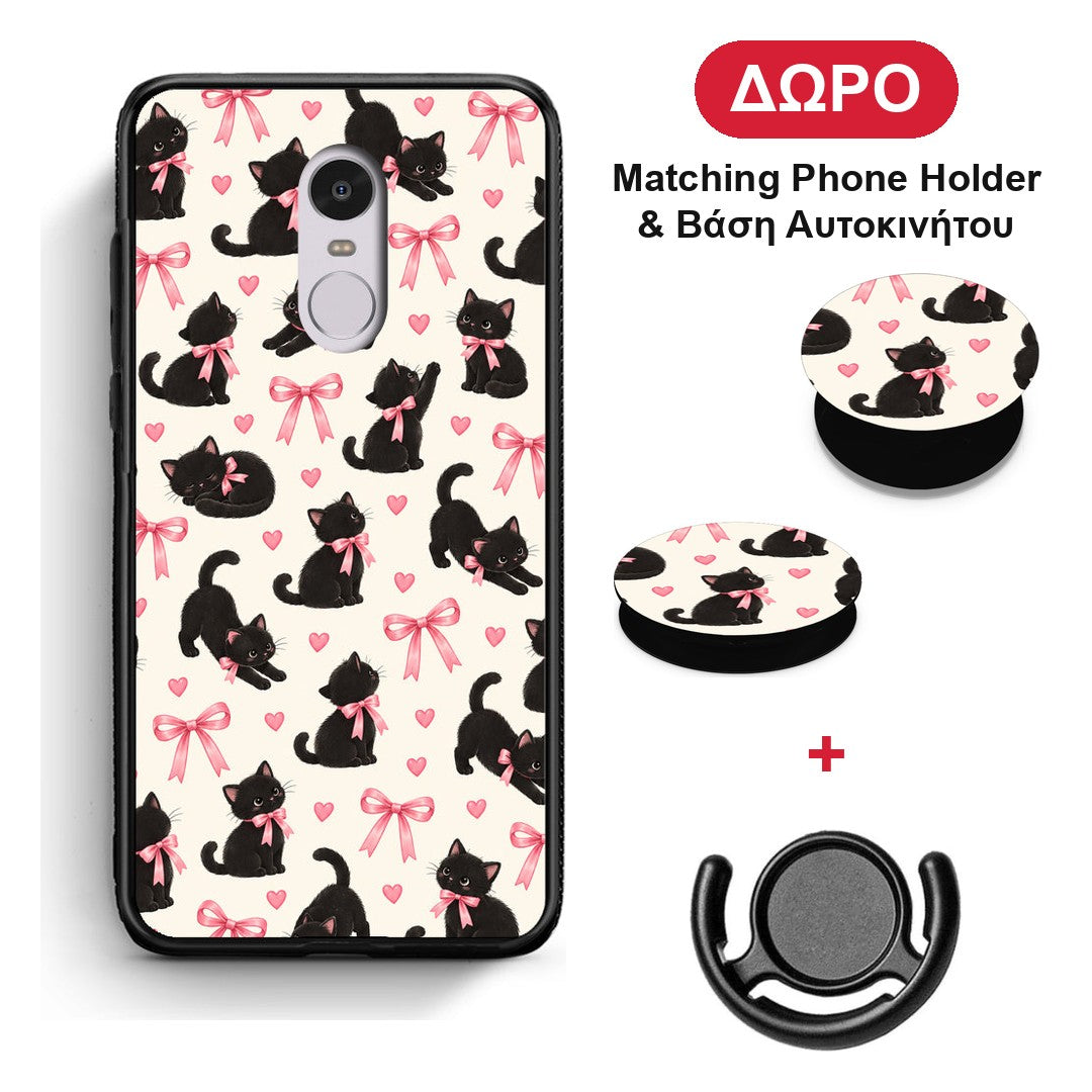 Black Kittens and Pink Bows on Cream Small - Xiaomi Redmi Note 4 / 4X θήκη + Δώρο Phone Holder & Βάση Αυτοκινήτου