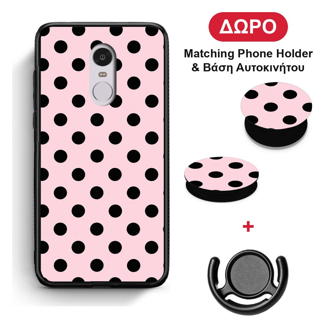 Black Polka Dots on Pink - Xiaomi Redmi Note 4 / 4X θήκη + Δώρο Phone Holder & Βάση Αυτοκινήτου