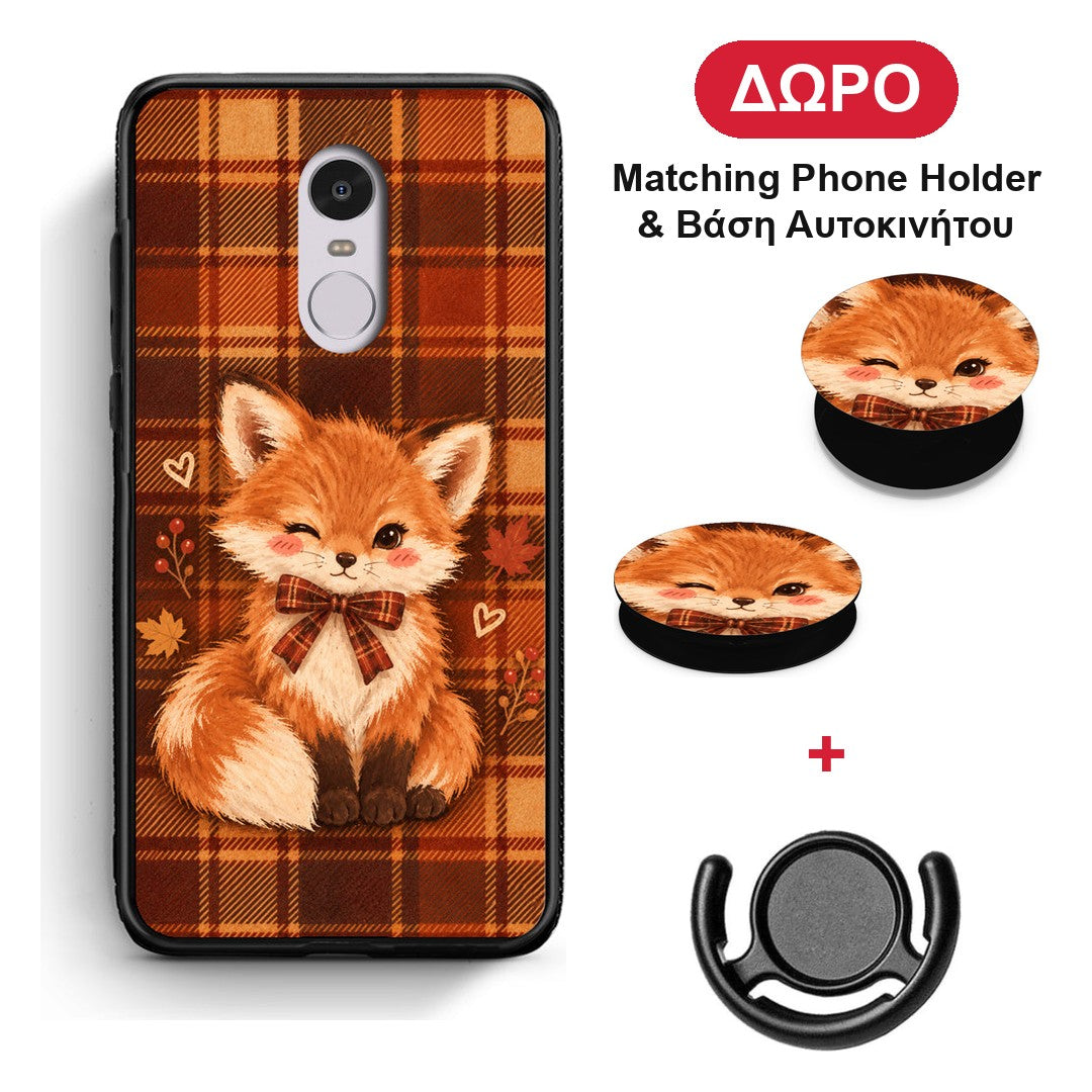 Fox on Autumn Tartan - Xiaomi Redmi Note 4 / 4X θήκη + Δώρο Phone Holder & Βάση Αυτοκινήτου