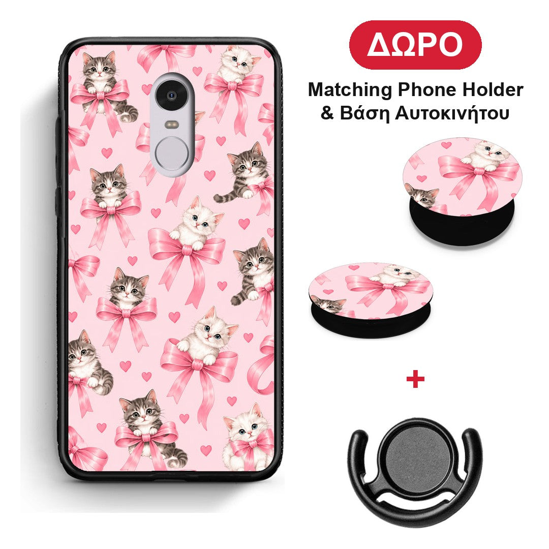 Kittens and Pink Bows on Pink - Xiaomi Redmi Note 4 / 4X θήκη + Δώρο Phone Holder & Βάση Αυτοκινήτου