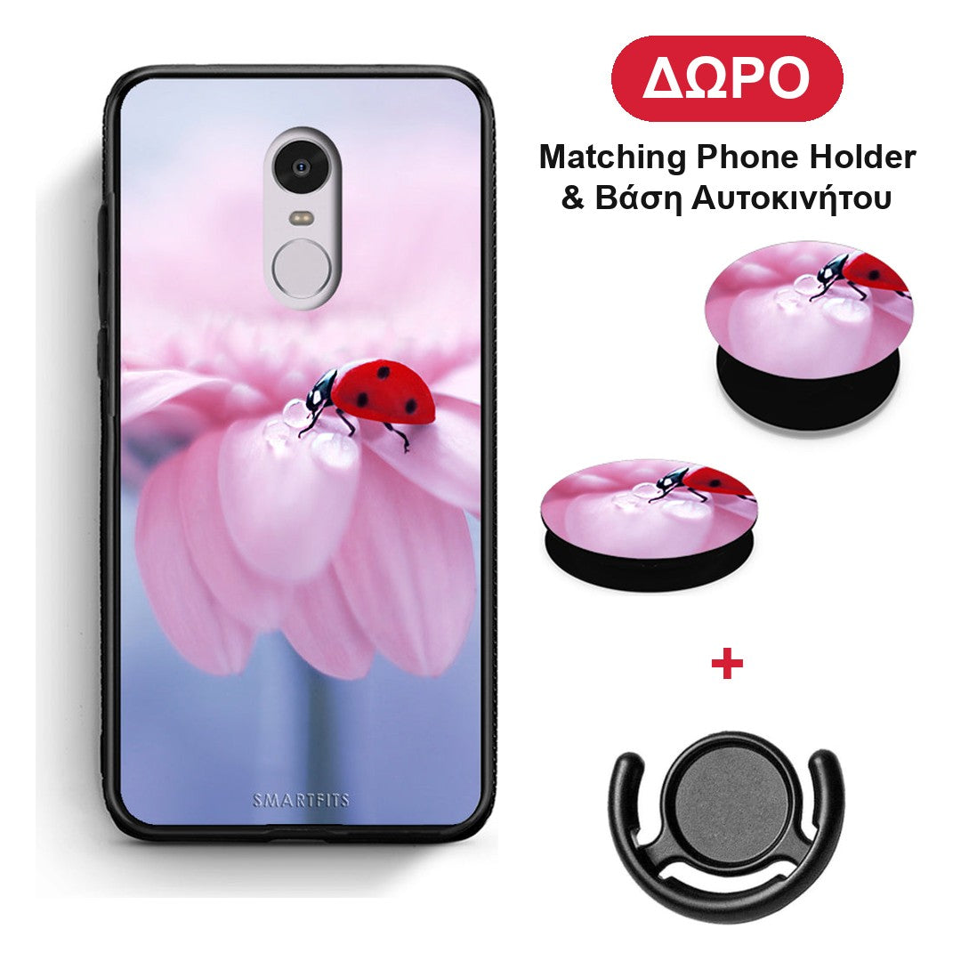 Ladybug Flower - Xiaomi Redmi Note 4 / 4X θήκη + Δώρο Phone Holder & Βάση Αυτοκινήτου