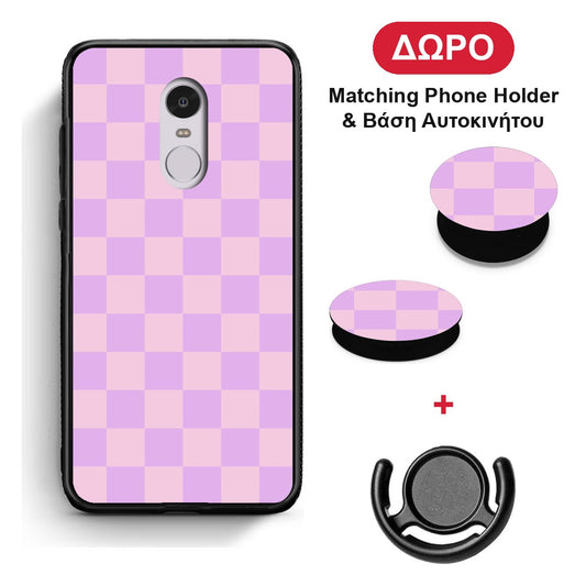 Lavender and Pink Checkerboard - Xiaomi Redmi Note 4 / 4X θήκη + Δώρο Phone Holder & Βάση Αυτοκινήτου
