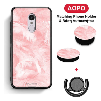 Boho Pink Feather - Xiaomi Redmi Note 4 / 4X θήκη + Δώρο Phone Holder & Βάση Αυτοκινήτου