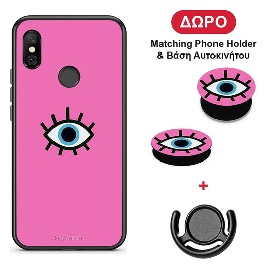 Blue Eye Pink - Xiaomi Redmi Note 6 Pro θήκη + Δώρο Phone Holder & Βάση Αυτοκινήτου