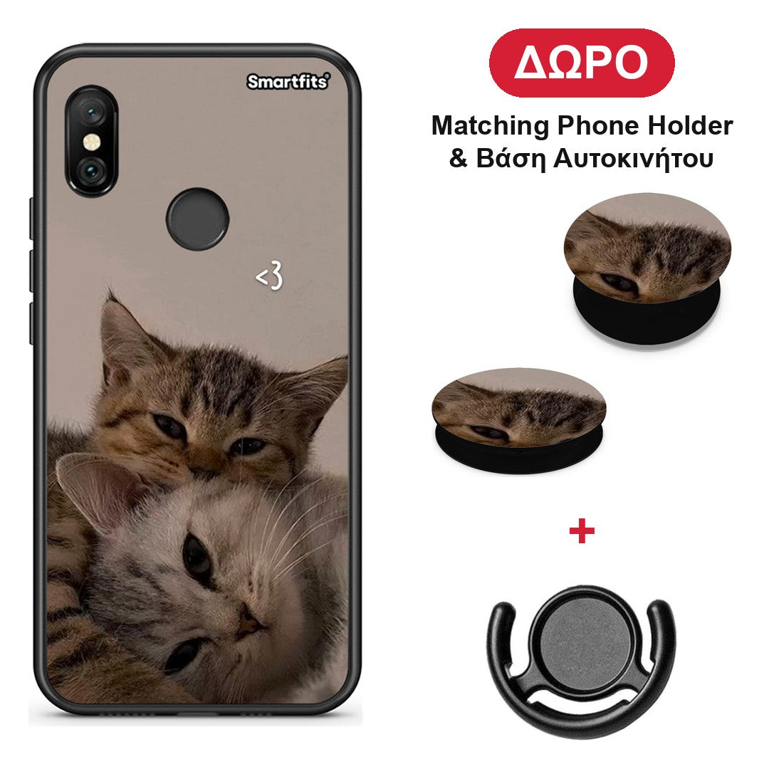 Cats In Love - Xiaomi Redmi Note 6 Pro θήκη + Δώρο Phone Holder & Βάση Αυτοκινήτου