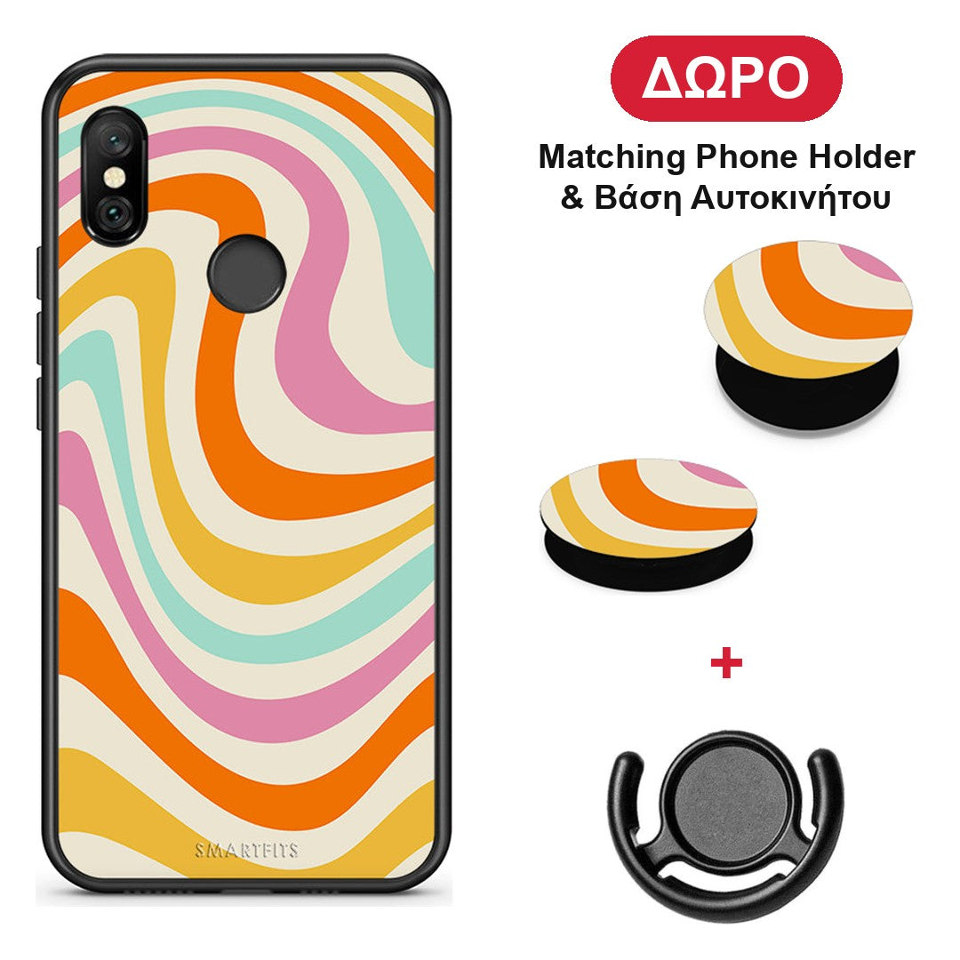 Colourful Waves - Xiaomi Redmi Note 6 Pro θήκη + Δώρο Phone Holder & Βάση Αυτοκινήτου