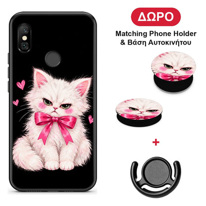 Grumpy Party Kitten on Black - Xiaomi Redmi Note 6 Pro θήκη + Δώρο Phone Holder & Βάση Αυτοκινήτου